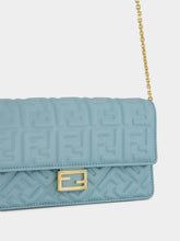 Fendi Light Blue Nappa Leather Wallet on Chain Baguette
