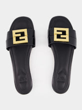 Fendi Black Leather FFold Sandals