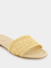 Fendi Beige Raffia FF Mesh Slides