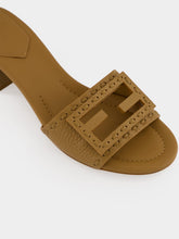 Fendi Light Brown Baguette Leather Heeled Slides
