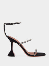 Amina Muaddi Gilda 95 Crystal Black Satin Sandals