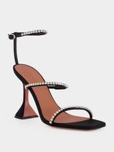 Amina Muaddi Gilda 95 Crystal Black Satin Sandals