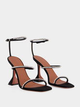 Amina Muaddi Gilda 95 Crystal Black Satin Sandals
