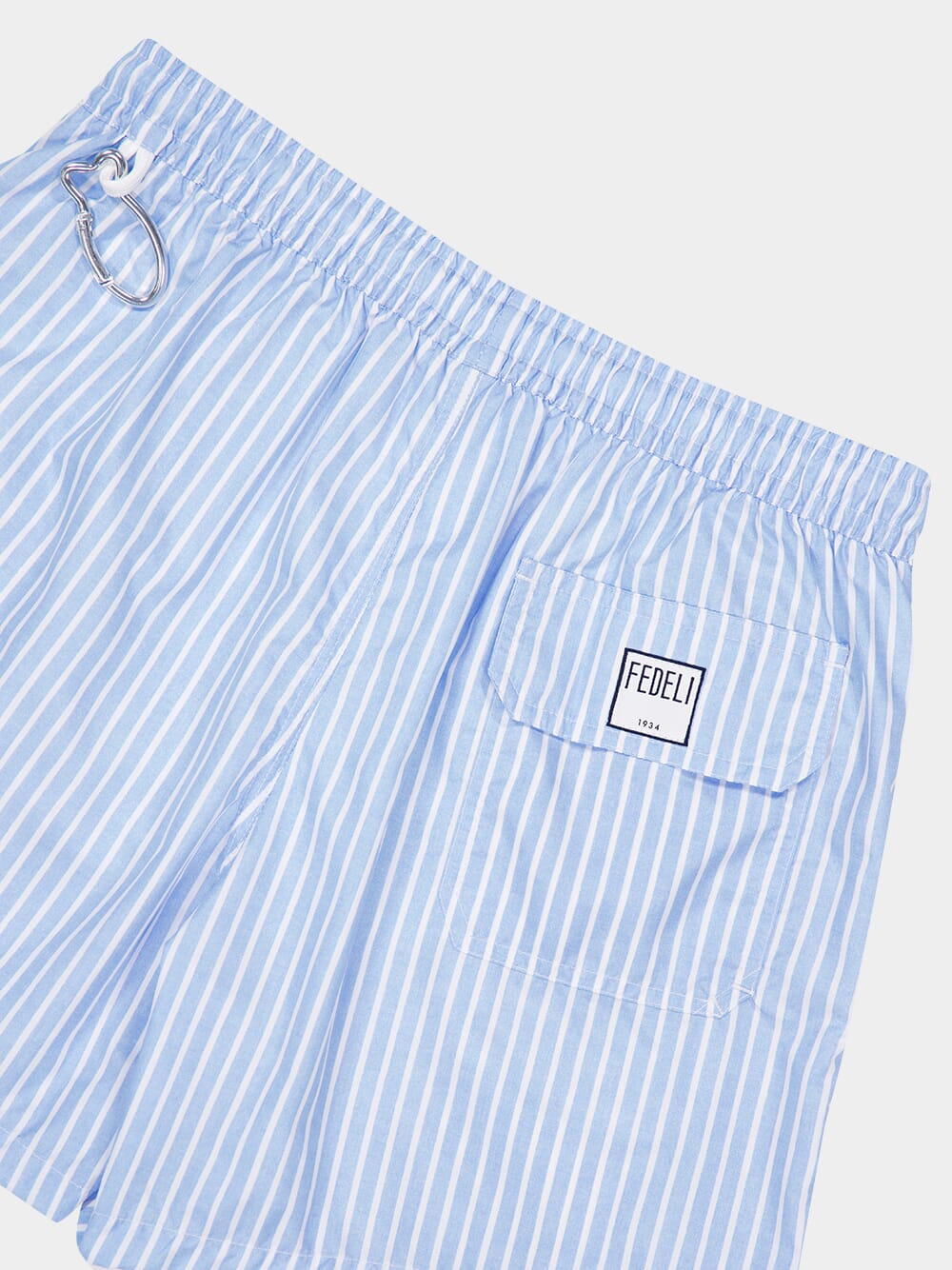 Steel Blue Striped Swim Trunks