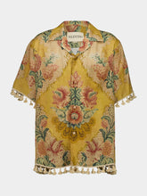 Valentino Garavani Yellow Linen Bowling Shirt with Après L’Hiver Print