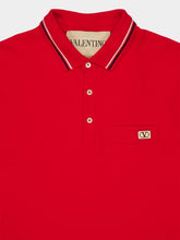 Valentino Garavani Red Piqué Polo with VLogo Patch