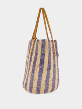 Valentino Garavani Natural and Blue Striped Raffia Shopping Bag