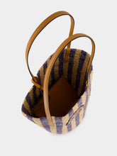 Valentino Garavani Natural and Blue Striped Raffia Shopping Bag