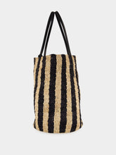 Valentino Garavani Natural and Black Striped Raffia Shopping Bag