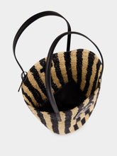 Valentino Garavani Natural and Black Striped Raffia Shopping Bag