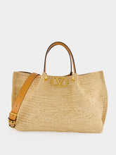 Valentino Garavani Natural and Saddle Brown Medium Straw Tote