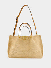 Valentino Garavani Natural and Saddle Brown Medium Straw Tote