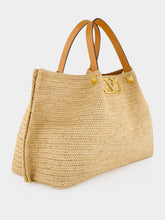 Valentino Garavani Natural and Saddle Brown Medium Straw Tote