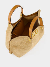 Valentino Garavani Natural and Saddle Brown Medium Straw Tote
