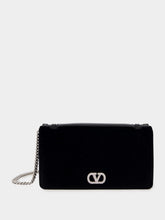 Valentino Garavani Black Cotton Crystal Logo Clutch