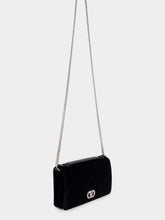 Valentino Garavani Black Cotton Crystal Logo Clutch