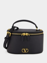 Valentino Garavani Black VLogo Signature Mini Vanity Bag in Grainy Calfskin