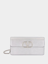 Valentino Garavani Silver Calfskin Clutch with Chain Strap