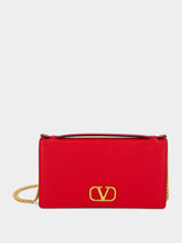 Valentino Garavani Red Calfskin Clutch with Chain Strap