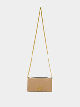 Valentino Garavani Rose Sand Leather Crystal Logo Clutch