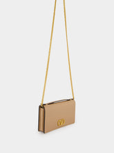 Valentino Garavani Rose Sand Leather Crystal Logo Clutch