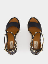 Valentino Garavani Black Calf Leather Wedge Espadrille Sandals