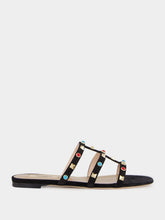 Valentino Garavani Black Suede Rockstud Flat Sandals