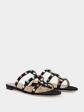 Valentino Garavani Black Suede Rockstud Flat Sandals
