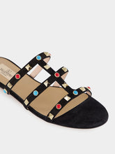 Valentino Garavani Black Suede Rockstud Flat Sandals