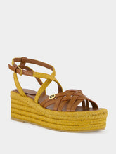Valentino Garavani Gold and Brown Leather Flat Espadrilles