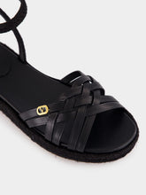 Valentino Garavani Black Leather Espadrille Sandals