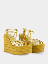Valentino Garavani Gold Calf Leather Wedge Espadrilles