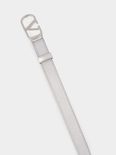 Valentino Garavani Silver Laminated Calfskin VLogo Signature Belt