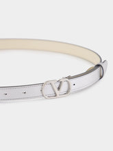 Valentino Garavani Silver Laminated Calfskin VLogo Signature Belt
