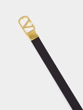 Valentino Garavani Black and Butter White Reversible Calf Leather Belt with Vlogo