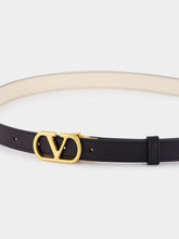 Valentino Garavani Black and Butter White Reversible Calf Leather Belt with Vlogo