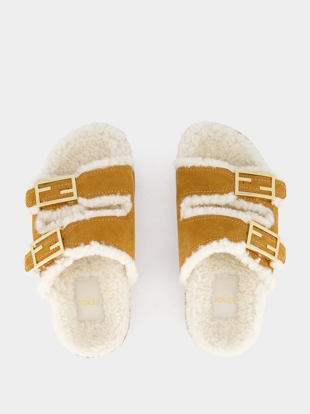 Fendi Brown Sheepskin Suede Slides | Fashion Clinic