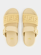 Fendi Beige Feel Mesh Raffia FF Slides