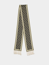 Valentino Garavani Black and Cream Silk Scarf with Fringes