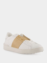 Valentino Garavani White and Beige Calfskin Open Sneaker