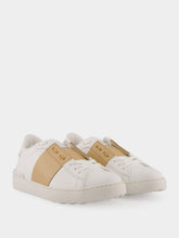 Valentino Garavani White and Beige Calfskin Open Sneaker
