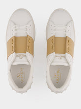Valentino Garavani White and Beige Calfskin Open Sneaker