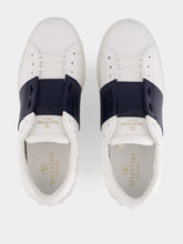 Valentino Garavani White and Blue Calfskin Open Sneaker
