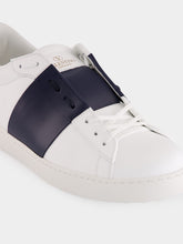 Valentino Garavani White and Blue Calfskin Open Sneaker