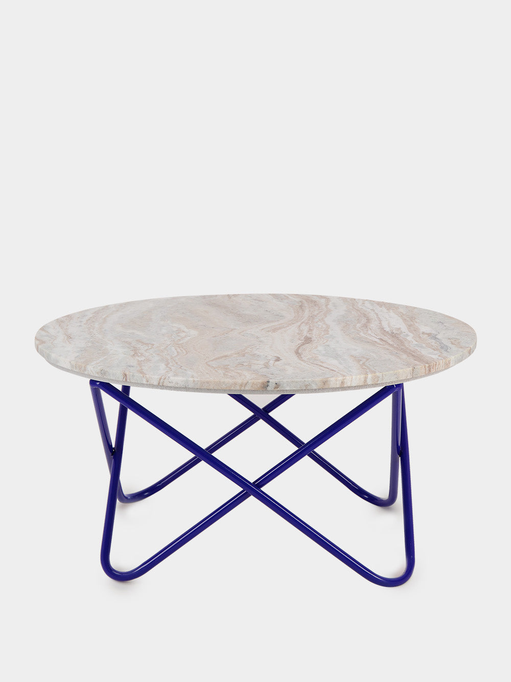 Evoramonte Marble and Blue Metal Coffee Table