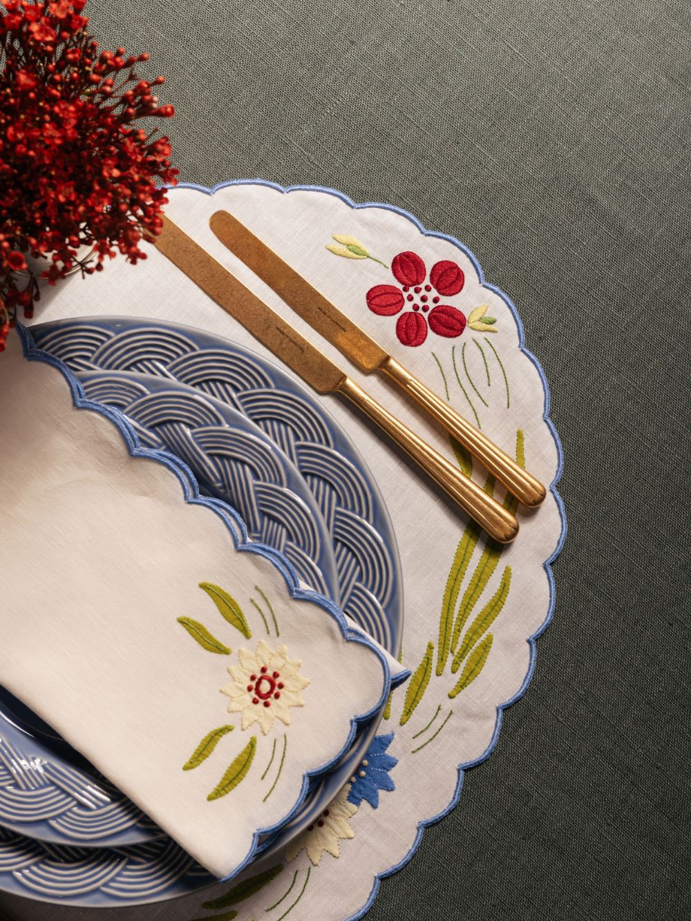 Hand Embroidered Machico Linen Placemat