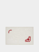 House of Capricorn Hand-Embroidered Teresa White Linen with Red Embroidery Placemat