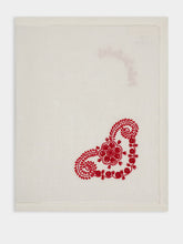 House of Capricorn Hand-Embroidered Teresa White Linen with Red Embroidery Placemat