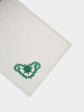 House of Capricorn Hand-Embroidered Teresa White Linen with Green Embroidery Placemat