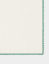 House of Capricorn Hand-Embroidered Teresa White Linen with Green Crochet Napkin